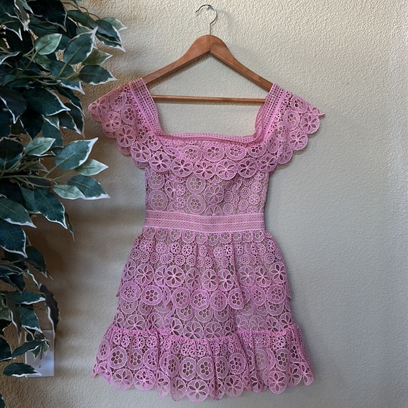 SELF-PORTRAIT | Pink mini lace dress - Picture 6 of 11